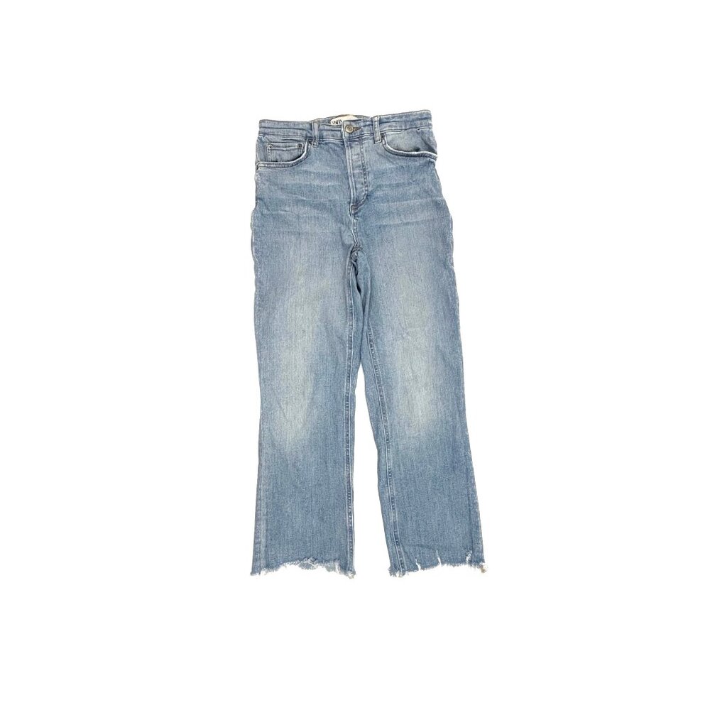 Zara Button Fly Bootcut Raw Hem Women's‎ size 6 Light Blue Denim jeans